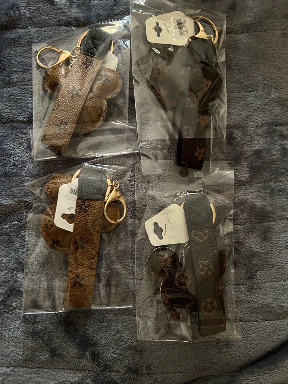 Monogram Pattern Minnie Mouse Leather Keychains/ Bag Charms Brown & Black - Picture 2 of 2